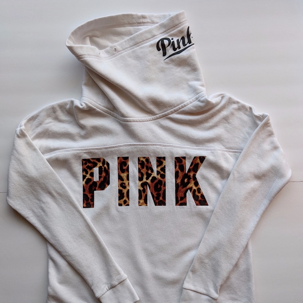 PINK Victoria's Secret White Funnel Neck Cheetah Logo Missing Strings Size XS